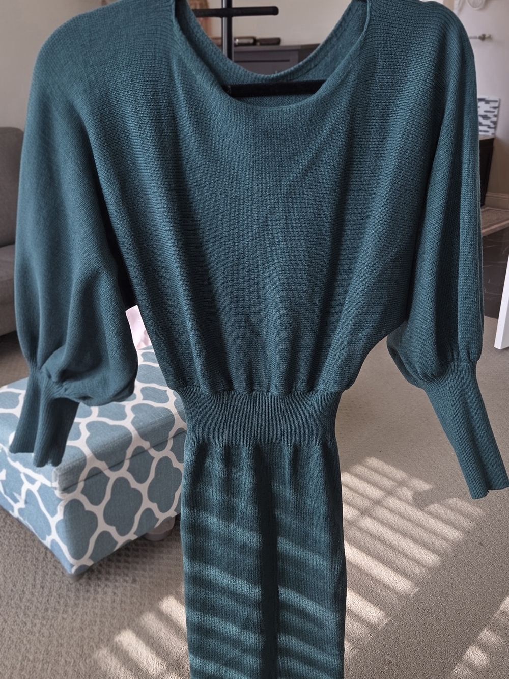 SHEIN Teal Green Knit Midi Dress with Batwing Sleeves